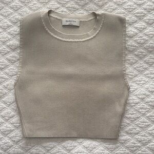 Babaton Beige Ribbed Sleeveless Top